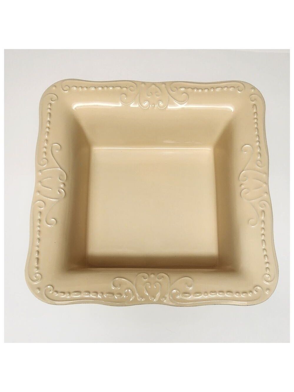 Isabella. Vintage Large Rectangular Beige Stoneware 12" Baking Dish Pan